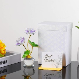 Qianwei Crystal Purple Lotus Flower with Stems - Glass Decor Lotus Flower with Vases Home Office Decoration - Crystal Gifts for Mom Girlfriend Sisters Boss on Birthday Mothers Day Valentines Day