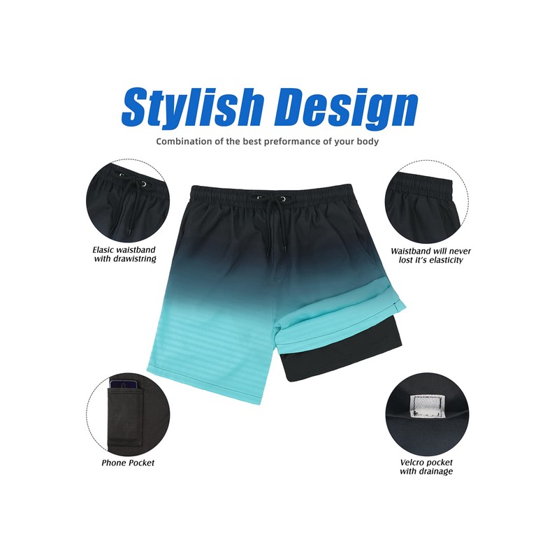 Century Star Mens Swim Trunks with Compression Liner Quick Dry