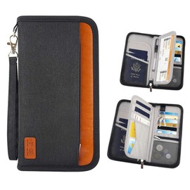 Passport Wallet Bag, RUMANLE Travel Passport Holder Wallet Bag Waterproof RFID Blocking Card Organiser with Hand Strap Zip - Black