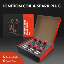 A-Premium Set of 6 (Red) Ignition Coil Pack and Iridium Spark Plugs Compatible with Honda Accord 2002, Odyssey 1999-2004 & Acura CL 2001-2003, TL 1999-2008