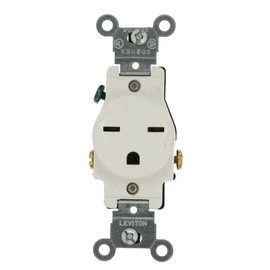Leviton 15-Amp, 250-Volt, Narrow Body Single Receptacle, Straight Blade, Commercial Grade, Grounding, 5029-W, White