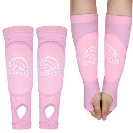 Volleyball Arm Sleeves with Passing Protection Forearm Pads, Pink Hitting Forearm Sleeves Padded Volleyball Sleeve with Thumb Hole for Youth Girls Kids, 1 Pair