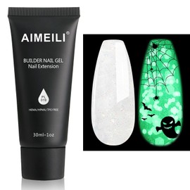 AIMEILI 30 ml Nail Extension Gel Translucent Glitter Glow in the Dark Colour Acrylic Nail Extension Builder Nail Gel Night Glow White Glitter Nail Extension Gel Nail Enhancement Gel 019
