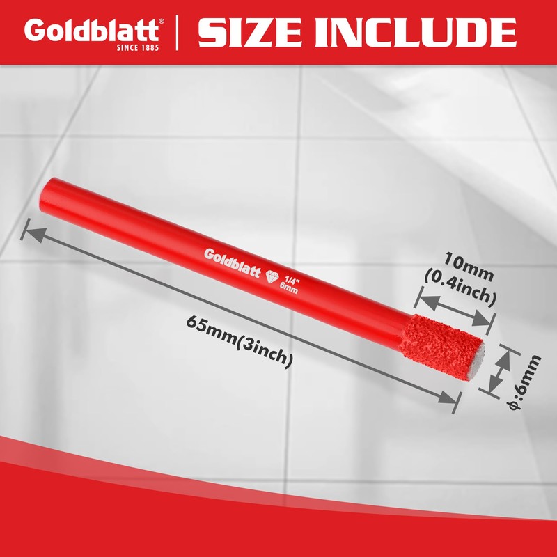 Goldblatt 10PCS 1/4" Diamond Drill Bits, 6mm Diamond Hole Saw