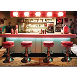 Vintage Diner Photo Banner Classic 1950s Fast Food Soda Shop Restaurant Ice Cream Bar Photography Backdrop for Baby Shower Back to 50s Birthday Party Decor Supplies 8x6ft