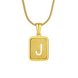 JIWOY Square Letter Necklace 18k Gold Plated Stainless Steel J Initial Pendant Hollow out Capital Necklace for Women
