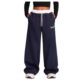 RoseSeek Girl's Baggy Sweatpants Letter Print Drawstring Waist Wide Leg Pants Joggers Track Pants Trendy Blue and White 10 Years