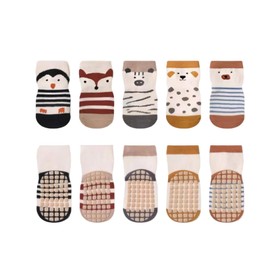 AIAIDIDIY Baby Socks with Grips for Girls Boys,5 Pairs Non Slip Socks with Grips,Cute Animal Cartoon,1-3 Year