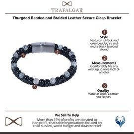 Trafalgar Men's Thurgood Beaded and Braided Leather Secure Clasp Bracelet, one size, Leather, no gemstone