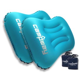 CAMPWAY Inflatable Camping and Travel Pillows with Travel Bag- Water-Resistant-Compressible Air Pillow for Neck and Back Support-Packable Pillow for Camping-Hiking and Backpacking-Pack of 2-Cool Blue