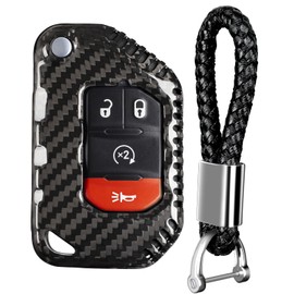T-carbon Key Case for Jeeps, Carbon Fiber Material, Key Cover, Gladiator JT, Wrangler JL, Jeep Wrangler 2018-2022, etc. Smart Key Pack Accessories, Gift Key Shell, Anti-Scratch Protection (Black)