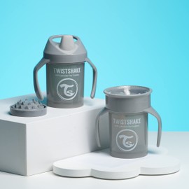 Twistshake Leak-proof Baby Drinking Cups - Set of 2 | 1 x 360 Cup + 1 x Mini Cup | BPA-Free | Training Cup for Children | Learning Baby Drinking Bottle | Grey