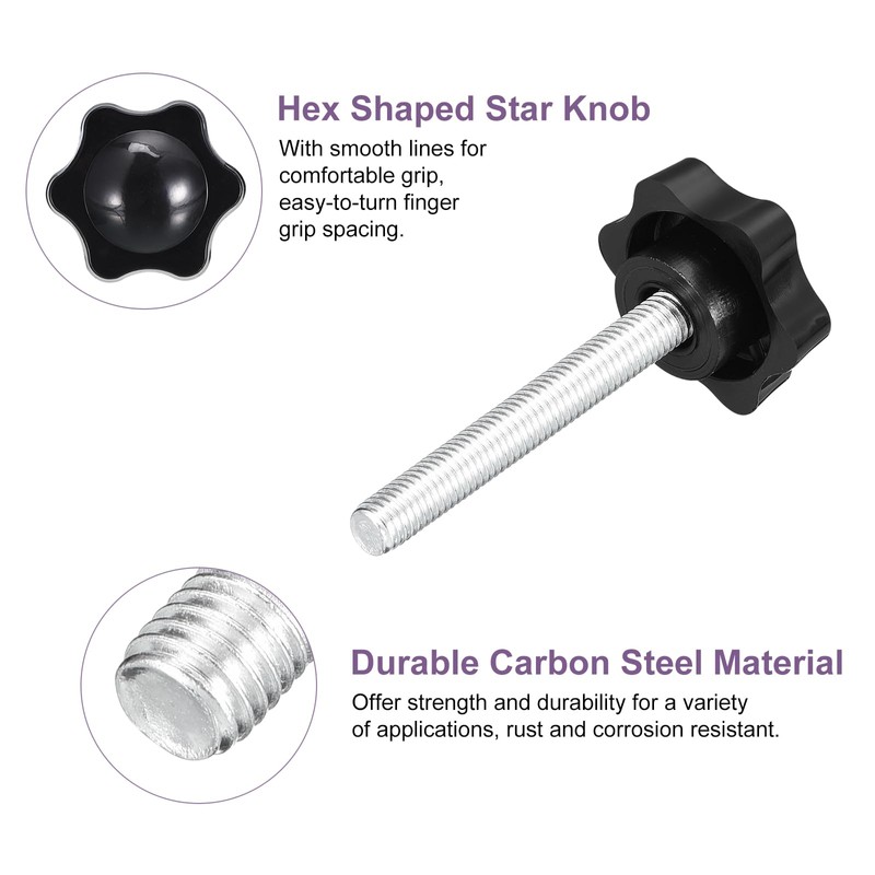 sourcing map 4Pcs M8 x 60mm Star Knobs, Plastic Hex