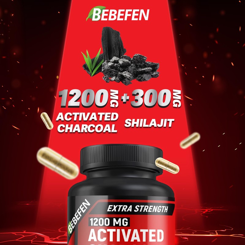 Activated Charcoal 1,200mg Per Serving by BEBEFEN | Enhanced with