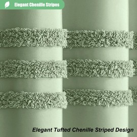 Dynamene Sage Green Fabric Shower Curtain, Tufted Chenille Striped Textured Cloth Shower Curtains for Bathroom, Boho Farmhouse Shabby Chic Waterproof Shower Curtain Set with Hook, Wrinkle Free, 72x72