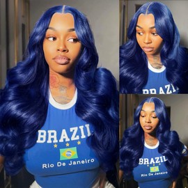 Blue Lace Front Wigs Human Hair 13x6 Hd Transparent Lace Body Wave Dark Blue Wigs Human Hair 180% Density Wear And Go Glueless Wig Human Hair Pre Plucked Navy Blue Colored Wigs For Black Women 26 Inch