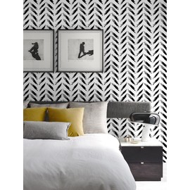 Micpolo Black and White Peel and Stick Wallpaper Modern Self-Adhesive Contact Paper Thicken Waterproof Easy to Clean Decorative Removable Wall Paper Herringbone for Bedroom Bathroom 17.3in x 197in