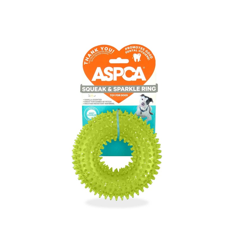 ASPCA Squeaky Puppy Teething Spikey Glitter Ring Chew Toy, Non-Toxic