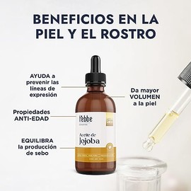HEBBE Aceite De Jojoba Virgen 125 ml | Orgánico Prensado En Frío Para Piel Y Cabello | Hidratante Facial Para Piel Mixta Y Grasa | Ayuda A Reducir Est