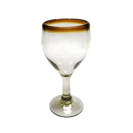 MexHandcraft Amber Rim 7 oz Small Wine Glasses (set of 6), Recycled Glass, Lead-free, Toxin-Free (7oz Small Wine)