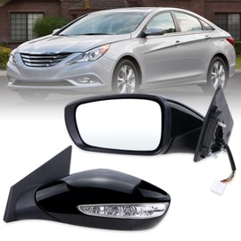 Lqito Left Driver side Door Mirror Compatible With 2011 2012 2013 2014 Hyundai Sonata With Power Glass Manual Folding Heated Turn Signal Black Replace#HY1320168 87610-3Q110 (7 Pins)