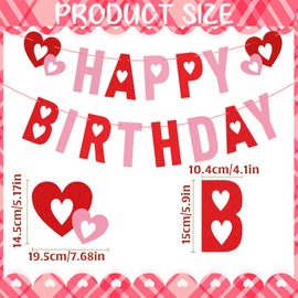Valentines Day Decoration Birthday Banner, Glitter Happy Birthday Banner Heart Decorations Birthday Hanging Banner Valentines Themed Decors, Valentines Heart Garland for Home Birthday Party Supplies