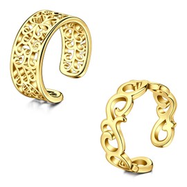 WillTen 2Pcs Toe Ring Gold Stainless Steel Adjustable Bend Open Toe Ring, Flower Arrow Leaf CZ Toe Finger Tail Ring Summer Beach Foot Jewelry Set for Women Men