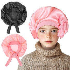 Nogeqi 2PCS Silk Bonnet for Sleeping Kids Natural Hair, Kids Bonnets for Girls, Adjustable Satin Bonnet for Toddler Baby Night Sleeping