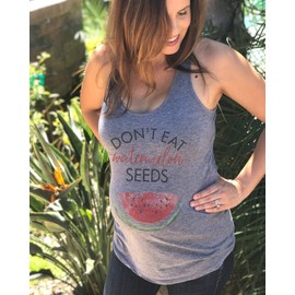 Don't Eat Watermelon Seeds Women's Pregnancy Announcement Shirt Heather Gray Racerback Tank Top (NOT Maternity) (XL)