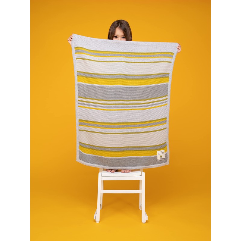 Cosatto Baby Blanket, Combed Cotton Knitted, New Baby Gift, Grey/Yellow,
