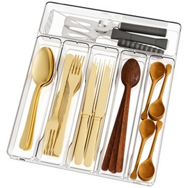 Clear Silverware Organizer for Kitchen Drawers,BPA Free Cutlery Drawer Organizer,6 Slots Plastic Utensils Organizer Suitable as In-Drawer Silverware Holder and Tray,Flatware,Knife,Fork,Spoon Organizer