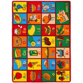 Champion Rugs Kids/Baby Room/Daycare/Classroom/Playroom Area Rug. Alphabet Food. Educational. Fun. Playmat. Non-Slip Back. Bright Colorful Vibrant Colors (5 ft x 7 ft)