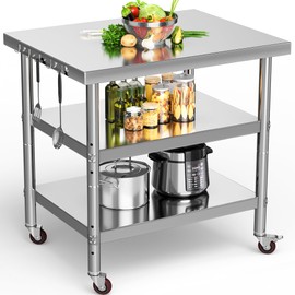 YITAHOME NSF Stainless Steel Table, 36" X 24" Worktable with Wheels, 3 Shelves Metal Prep Workstation for Home Kitchen Restaurant Garage Warehouse Outdoor