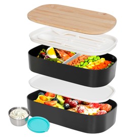 VINATO Bento Box 1400 ml Lunch Box with Cutlery for Office, School and On the Go - Lunch Box with Compartments in 2 Levels, BPA-Free - Ideal as Lunch Box Adults and Children