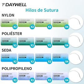 40PCS Práctica de Sutura – Nylon, Seda, Poliéster, Polipropileno, 4 Grosores (2.0/3.0/4.0/5.0), Entrenamiento Técnico y Simulación Didáctica