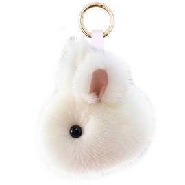 jtkdxqs Mini Bunny Keychain Cute Artificial Rabbit Fur Plush Key Ring Car charm Small Pendant for Women,Ring white