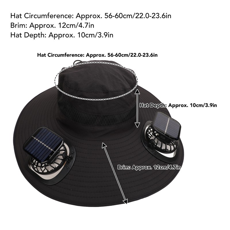 Solar Fan Hat Large Brim Quick Dry Breathable 3 Speeds