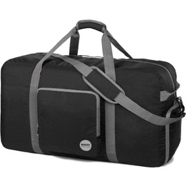 WANDF Foldable Boston Bag, Travel Bag, 5.3 gal (20 L), 10.6 gal (40 L), 15.9 gal ( 60 L), 21.1 gal ( 80 L), 26.4 gal (100 L), 31.7 gal (120 L), Large Capacity, Waterproof, Nylon, Sling Bag, Tote Bag, black 80 liter,