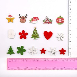 SAVITA 100Pcs Christmas Wooden Buttons, Xmas Sewing Buttons Flatback Buttons with 2 Holes for DIY Art Crafts Project, Christmas Decoration, Mixed Sizes and Styles