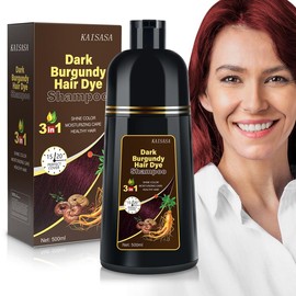KAISASA Black 3 in 1 Hair Dye Shampoo - Can cover gray hairs,Herbal Ingredients,Contains Ginseng Extract,Natural Haircoloring, Easter's Gift:_Dark Burgundy