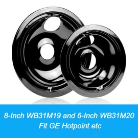 4 Pack Black Porcelain Burner Drip Pan By AMI PARTS - Replacement for Ge Hot-point Range Cooktop Includes 1 8-Inch and 3 6-Inch Drip Pans