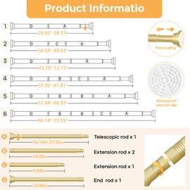 Fvonzn 2 Pack Gold Shower Curtain Rods for Windows 40-73 inch Adjustable Shower Rod Spring Tension Curtain Rods No Drilling Extra Long Gold Curtain Rod Non Slip Shower Rods for Bathroom Window Cafe