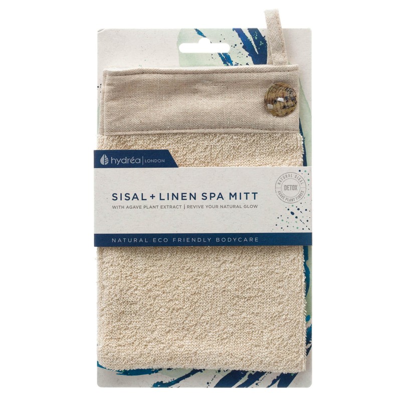 Hydrea London Natural Sisal & Linen Exfoliating Square Spa Mitt