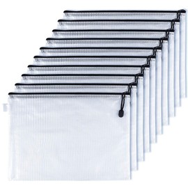 KUUQA Pack of 10 A4 Document Bag Waterproof Mesh Zipper Pockets Zip File Pockets Document Wallet Folder for Offices Supplies Cosmetics Storage