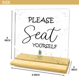 Fun Bathroom Decor, Please Seat Yourself Bathroom Acrylic Sign with Wooden Stand, Washroom Accessories Decor Toilet Shelf Counter Restroom Home Decor for Women Men 4x4 Inch
