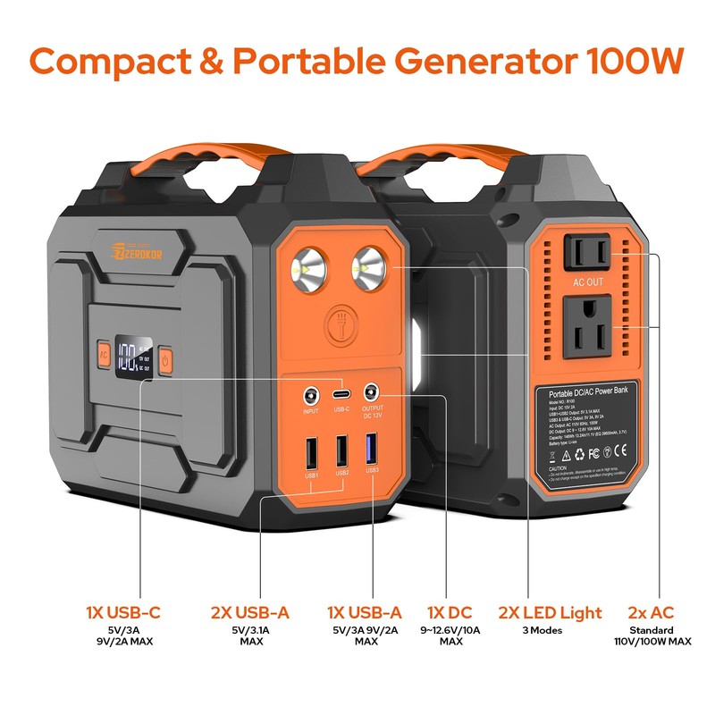 ZeroKor Portable Power Station, 100W 110V Power Pack with AC