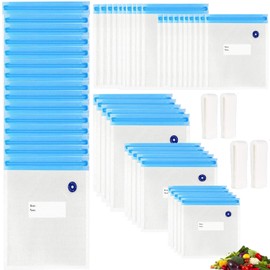 Sous Vide Bags 20pack Reusable Vacuum Food Storage Bags with 3 Sizes Vacuum Food Bags,4 Sealing Clips for Food Storage and Sous Vide Cooking (60pcs bags)