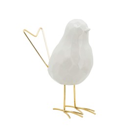 Sagebrook Home White Ceramic Bird Figurine with Gold Metal Accents – Modern Stoneware Decorative Sculpture for Home, Office, Bedroom, or Living Room Decor