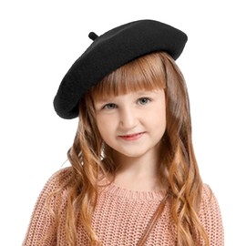Winmany Toddler Girls Beret Hat Kids Solid Color French Beret Cap Fall Winter Wool Artist Hat Black