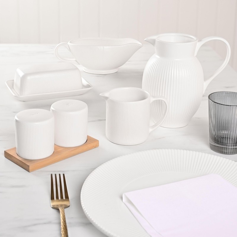 Widdop and Co Hestia White Ribbed Stoneware Dinnerware Dinner Set